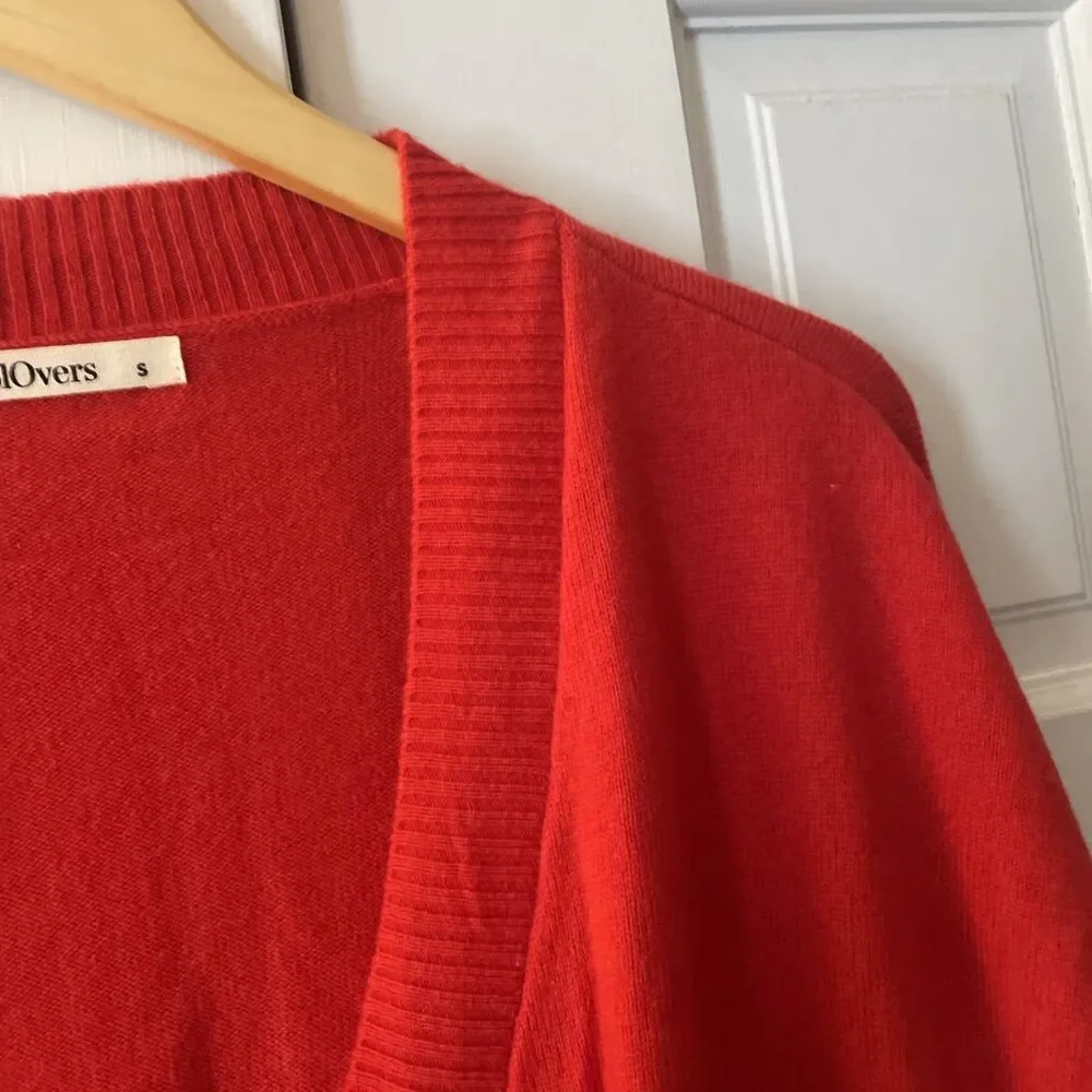 WoolOvers Red Open Front‎ Cardigan Small 90% Merino Wool 10% Cashmere Pockets